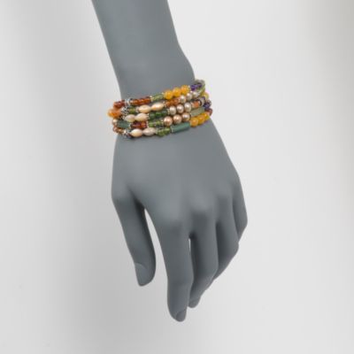 Set of Five Multi-Gem and Bali Bead Bracelets With Sterling Silver &mdash; Alt Image 2