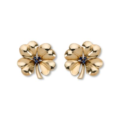 C. 1960 Vintage Tiffany Jewelry .60 ct. t.w. Sapphire Double Flower Brooch in 14kt Yellow Gold &mdash; Alt Image 1