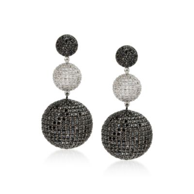 15.10 ct. t.w. Black and White Pave Diamond Ball Earrings In 14kt White Gold &mdash; Alt Image 1