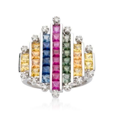 3.00 ct. t.w. Multicolored Sapphire Ring With Diamond In 14kt White Gold &mdash; Alt Image 1