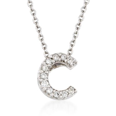 Roberto Coin "Tiny Treasures" Diamond "C"  Pendant Necklace in 18kt White Gold. 16" &mdash; Alt Image 1