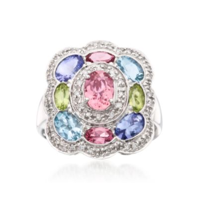 3.25 ct. t.w. Multi-Gem Scalloped Ring In 18kt White Gold &mdash; Alt Image 1