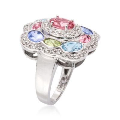 3.25 ct. t.w. Multi-Gem Scalloped Ring In 18kt White Gold &mdash; Alt Image 2