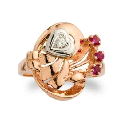 C. 1980 Vintage .10 Carat Diamond Heart Ring With Faux Ruby In 14kt Two-Tone Gold. Size 7.5 &mdash; Alt Image 1