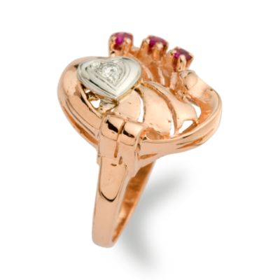 C. 1980 Vintage .10 Carat Diamond Heart Ring With Faux Ruby In 14kt Two-Tone Gold. Size 7.5 &mdash; Alt Image 2