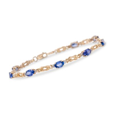 1.80 ct. t.w. Tanzanite Bracelet With Diamond Accents  In 14kt Yellow Gold. 7&amp;quot;