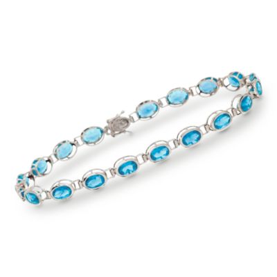 10.50 ct. t.w. Blue Topaz Line Bracelet in 14kt White Gold. 7" &mdash; Alt Image 1
