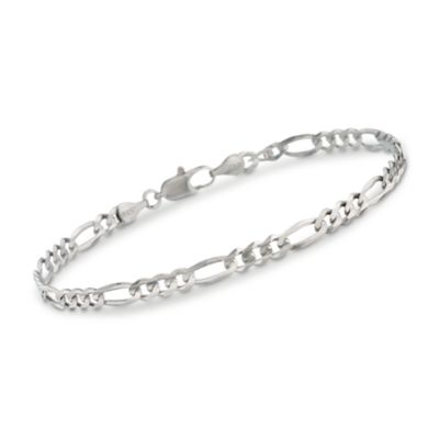 14kt White Gold Classic Figaro Link Bracelet. 8" &mdash; Alt Image 1