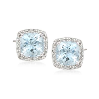 2.60 ct. t.w. Aquamarine Earrings With Diamonds In 14kt White Gold &mdash; Alt Image 1