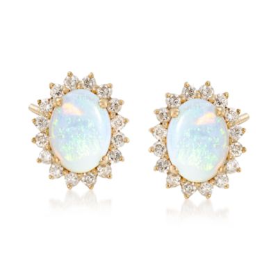 Opal Earrings With .40 ct. t.w. Diamonds in 14kt Yellow Gold &mdash; Alt Image 1