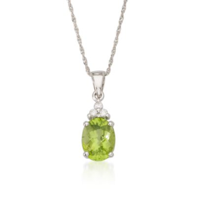1.85 Carat Peridot Necklace With Diamond Accents in 14kt White Gold. 18" &mdash; Alt Image 1