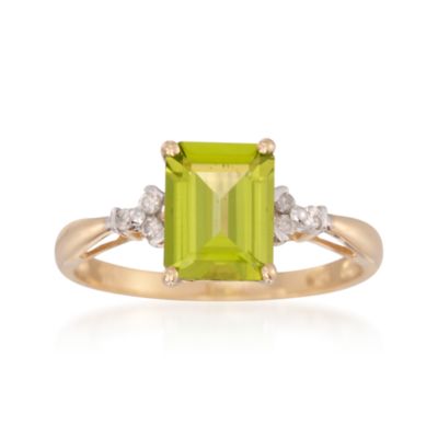 2.30 Carat Emerald-Cut Peridot Ring With Diamonds in 14kt Yellow Gold &mdash; Alt Image 1