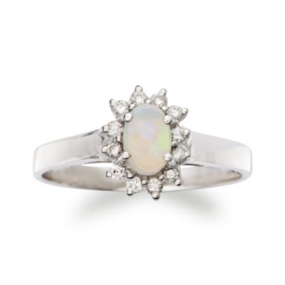 Opal Ring Surrounded By Diamonds In 14kt White Gold. Size 8 &mdash; Alt Image 1