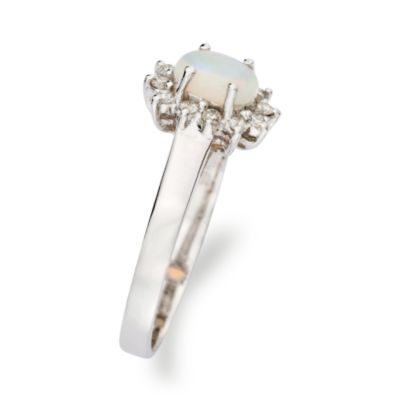 Opal Ring Surrounded By Diamonds In 14kt White Gold. Size 8 &mdash; Alt Image 2