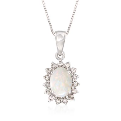Opal Necklace With Diamond in 14kt White Gold. 18"     &mdash; Alt Image 1