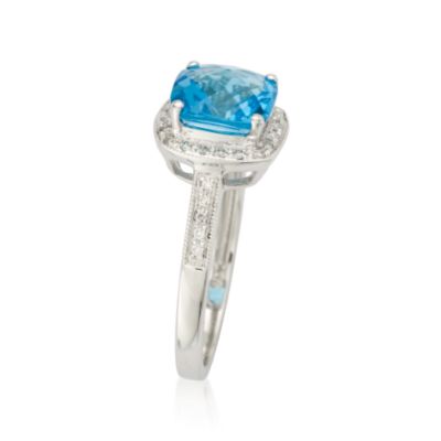 2.25 Carat Blue Topaz and .15 ct. t.w. Diamond Ring in 14kt White Gold &mdash; Alt Image 2