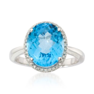 5.25 Carat t.w. Oval Blue Topaz and Diamond Ring in 14kt White Gold &mdash; Alt Image 1
