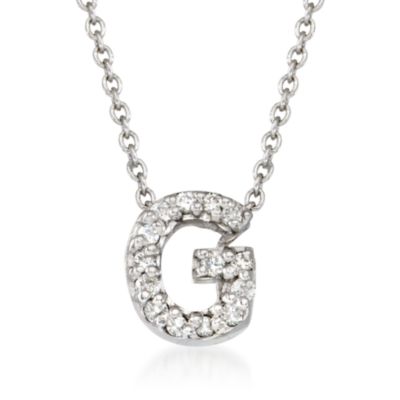 Roberto Coin "Tiny Treasures" Diamond "G"  Pendant Necklace in 18kt White Gold. 16" &mdash; Alt Image 1