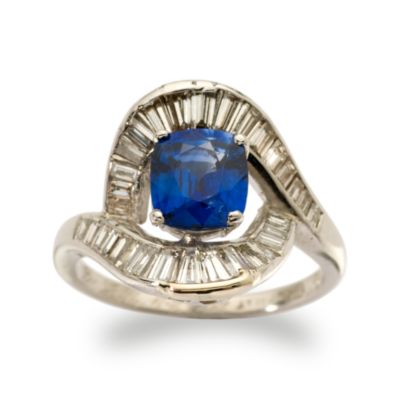 C.1959 Vintage 2.00 ct. t.w. Sapphire Swirl Ring With Diamonds in Platinum. Size 6.5 &mdash; Alt Image 1