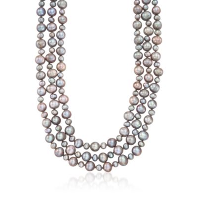 4-8mm Gray Pearl Triple-Strand Necklace With 14kt Yellow Gold Clasp &mdash; Alt Image 1