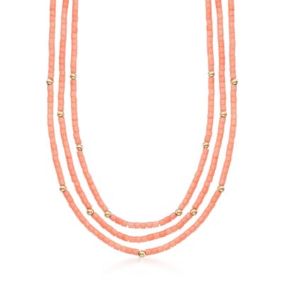 Triple-Strand Peach Coral Necklace in 14kt Yellow Gold &mdash; Alt Image 1