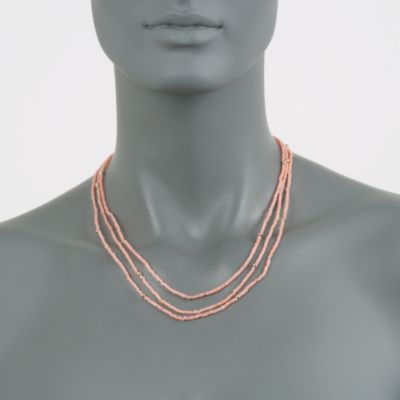 Triple-Strand Peach Coral Necklace in 14kt Yellow Gold &mdash; Alt Image 3