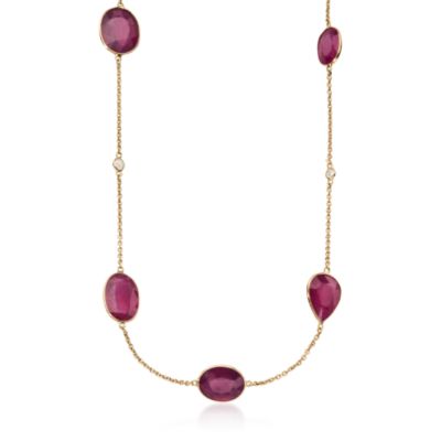 Ruby and Diamond Station Necklace In 18kt Yellow Gold. 32" &mdash; Alt Image 1