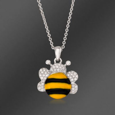 Roberto Coin "Tiny Treasures" .15 ct. t.w. Diamond and Enamel Bee Pendant In 18kt White Gold. 16" &mdash; Alt Image 1