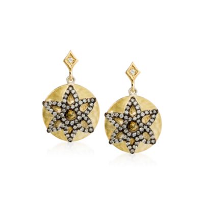 .65 ct. t.w. Diamond Star Disc Earrings In Sterling Silver and 18kt Yellow Gold     &mdash; Alt Image 1