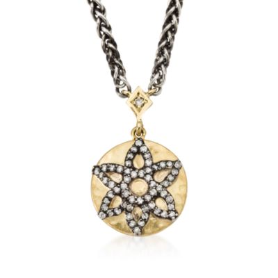 .32 ct. t.w. Diamond Star Disc Necklace In Sterling Silver and 18kt Yellow Gold. 16" &mdash; Alt Image 1