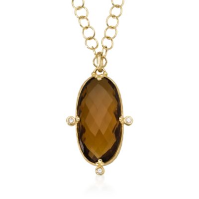 Fancy Cut Cognac Quartz Necklace  in 14kt Yellow Gold. 16" &mdash; Alt Image 1