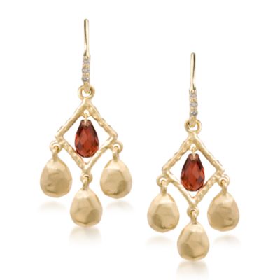 Garnet Chandelier Earrings With Diamond Accent in 14kt Yellow Gold &mdash; Alt Image 1