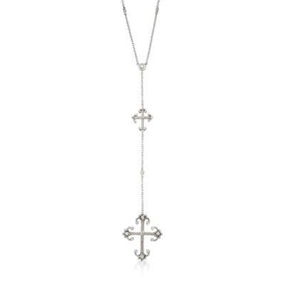 .46 ct. t.w. Diamond Station Cross Necklace In 14kt White Gold. 16" &mdash; Alt Image 1