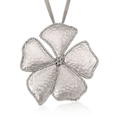 1.51 ct. t.w. Diamond Flower Necklace In Sterling Silver. 16" &mdash; Alt Image 1