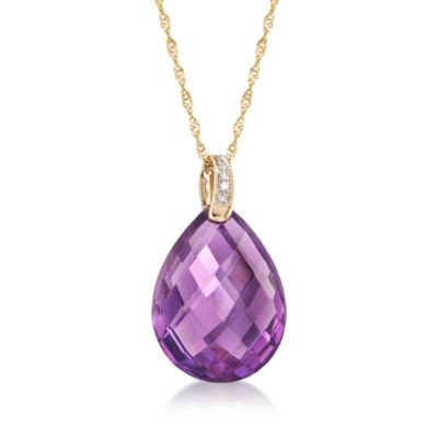 7.50 Carat Amethyst Pendant Necklace With Diamonds in 14kt Yellow Gold. 18" &mdash; Alt Image 1