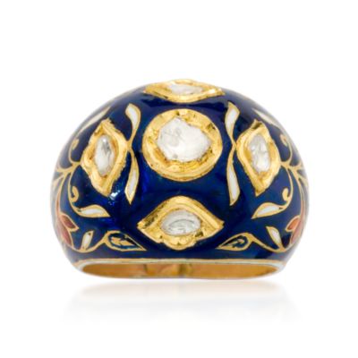 Blue Enamel Ring With .25 ct. t.w. Diamonds In 22kt Yellow Gold . Size 5 &mdash; Alt Image 1