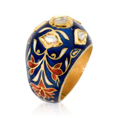 Blue Enamel Ring With .25 ct. t.w. Diamonds In 22kt Yellow Gold . Size 5 &mdash; Alt Image 2