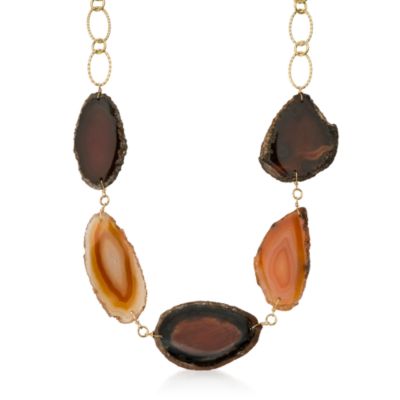 Red Agate Slice Statement Necklace In Vermeil. 28" &mdash; Alt Image 1