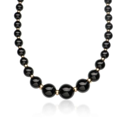 Black Onyx Graduated Bead Necklace in 14kt Yellow Gold &mdash; Alt Image 1