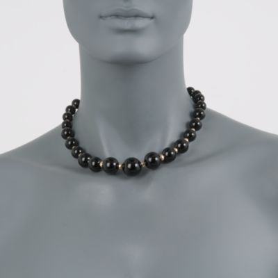 Black Onyx Graduated Bead Necklace in 14kt Yellow Gold &mdash; Alt Image 2