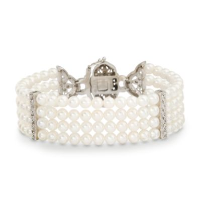 4.5-5mm Multistrand Cultured Pearl and Diamond Bracelet in Sterling Silver &mdash; Alt Image 3