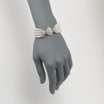 4.5-5mm Multistrand Cultured Pearl and Diamond Bracelet in Sterling Silver &mdash; Alt Image 2