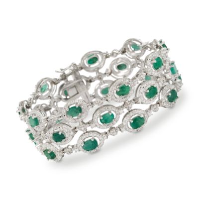 9.55 ct. t.w. Emerald Bracelet With Diamond Accents in Sterling Silver &mdash; Alt Image 1