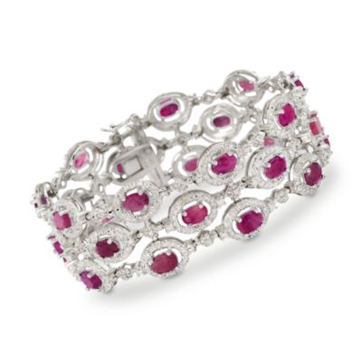 12.20 ct. t.w. Triple-Row Ruby Bracelet With Diamond Accent In  Sterling Silver &mdash; Alt Image 1