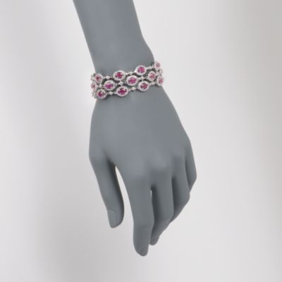 12.20 ct. t.w. Triple-Row Ruby Bracelet With Diamond Accent In  Sterling Silver &mdash; Alt Image 2