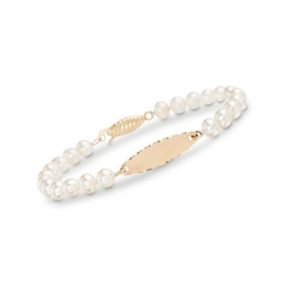 Child's Pearl ID Bracelet in 14kt Yellow Gold. 5" &mdash; Alt Image 1