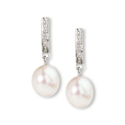 Cultured Pearl Dangle Earring With Diamond Accents in Sterling Silver &mdash; Alt Image 1