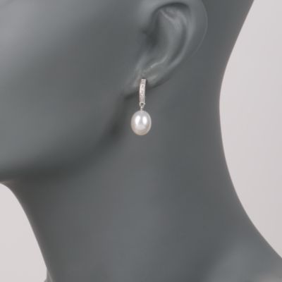 Cultured Pearl Dangle Earring With Diamond Accents in Sterling Silver &mdash; Alt Image 2