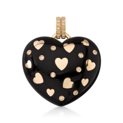 .50 ct. t.w. Diamond and Heart Pendant In Black Agate and 18kt Yellow Gold &mdash; Alt Image 1