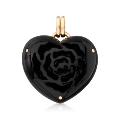 .50 ct. t.w. Diamond and Heart Pendant In Black Agate and 18kt Yellow Gold &mdash; Alt Image 2